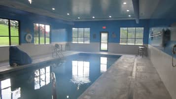 Indoor pool, open 7 AM to 10 PM, sun loungers