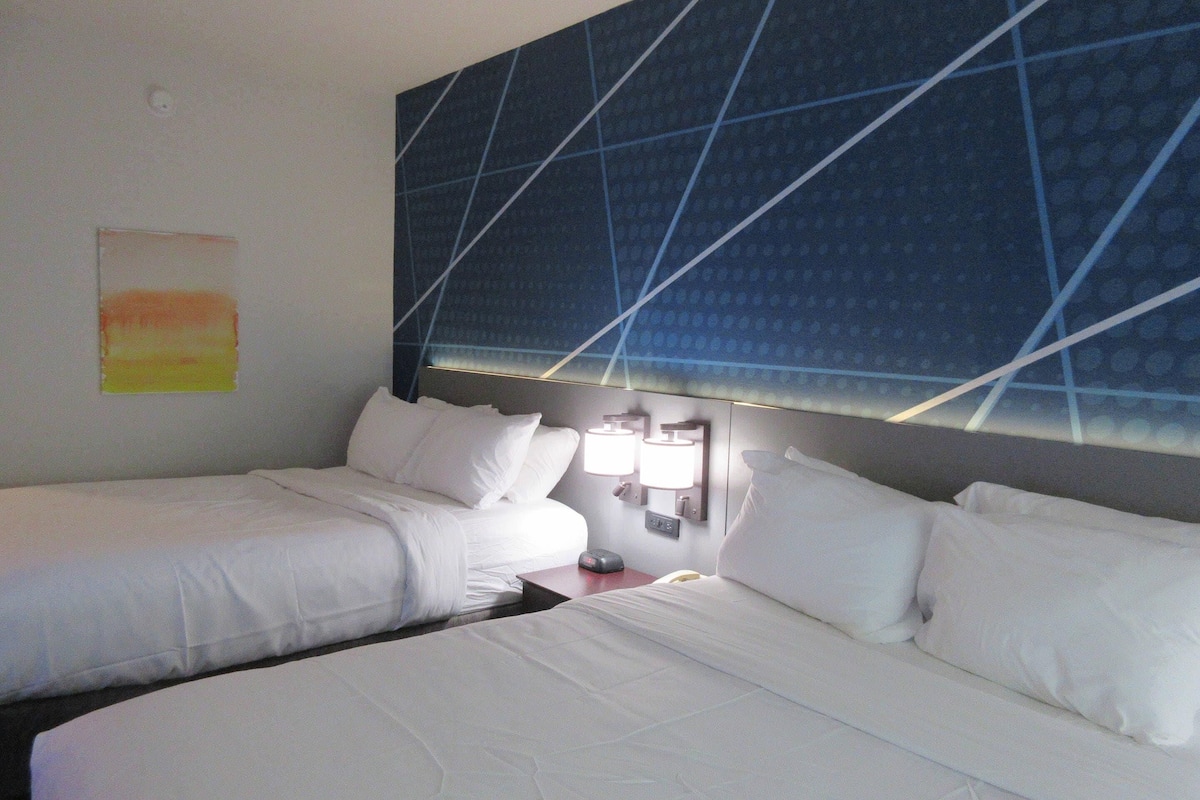 1 bedroom, desk, blackout curtains, iron/ironing board