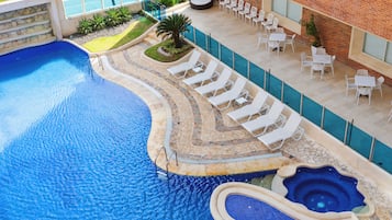 Outdoor pool, open 8:00 AM to 6:00 PM, pool umbrellas, sun loungers