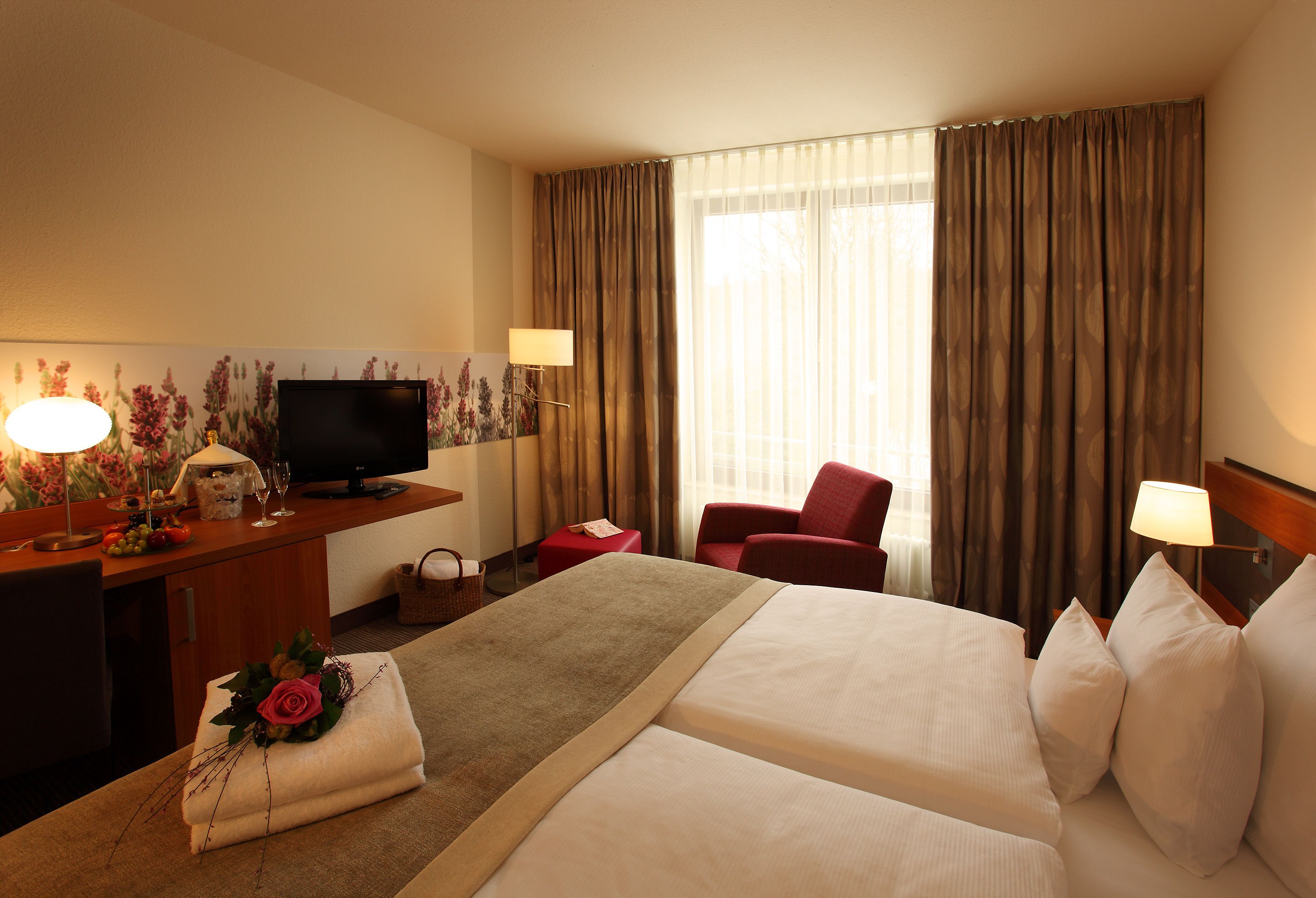 comfort room | hypo-allergenic bedding, desk, laptop workspace, blackout curtains