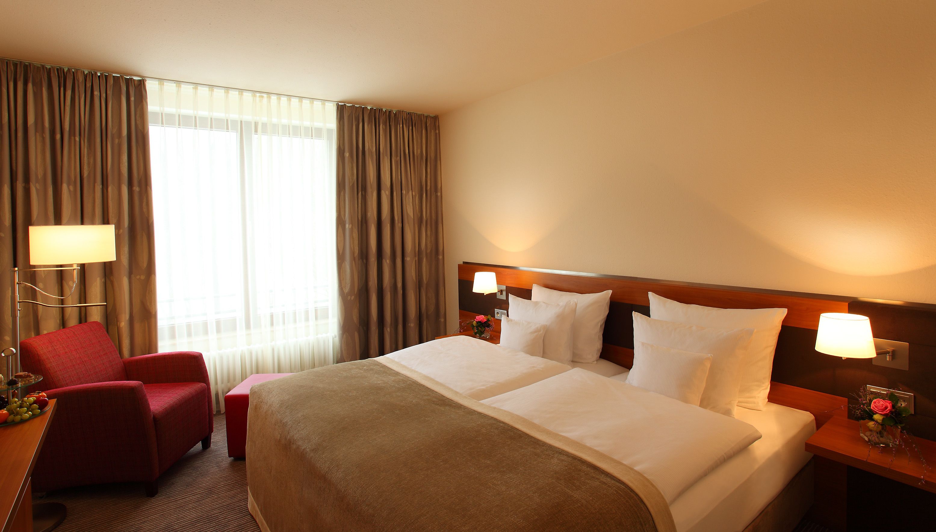 comfort room | hypo-allergenic bedding, desk, laptop workspace, blackout curtains