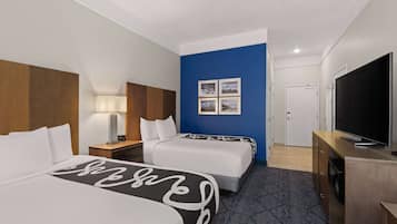 Premium bedding, pillow-top beds, desk, blackout curtains