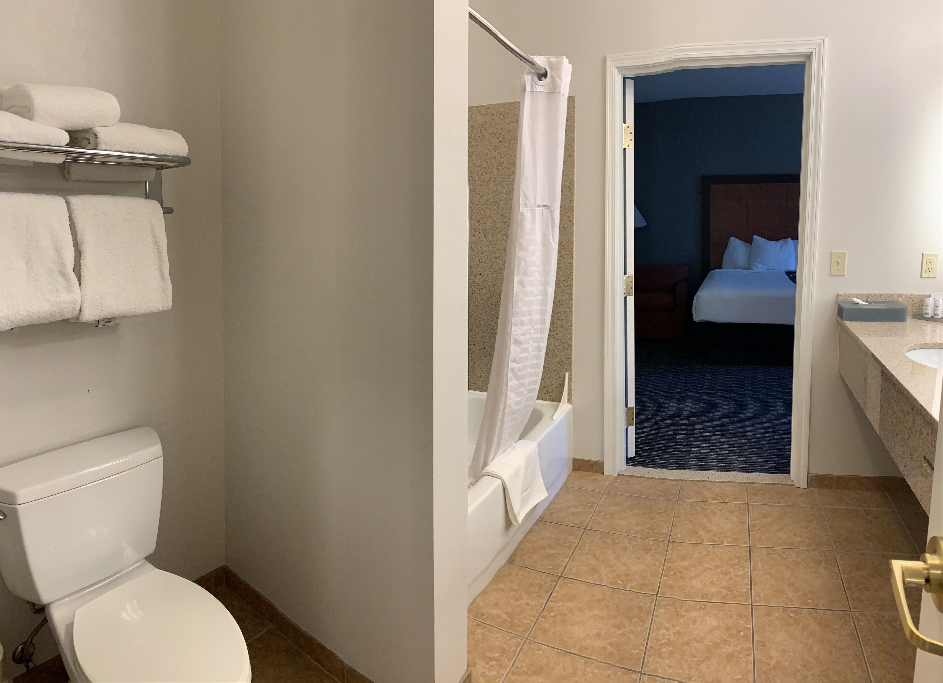deluxe suite, 2 queen beds, non smoking (deluxe family suite) | bathroom | combined shower/bathtub, free toiletries, hair dryer, towels