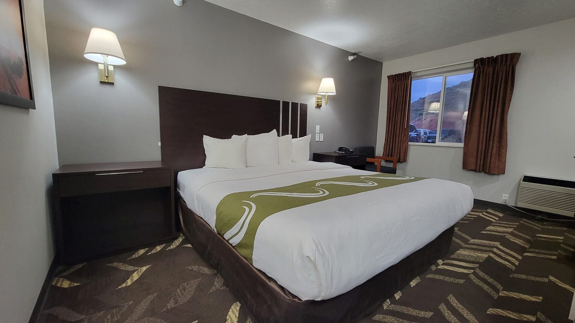 Desk, blackout curtains, free WiFi, bed sheets