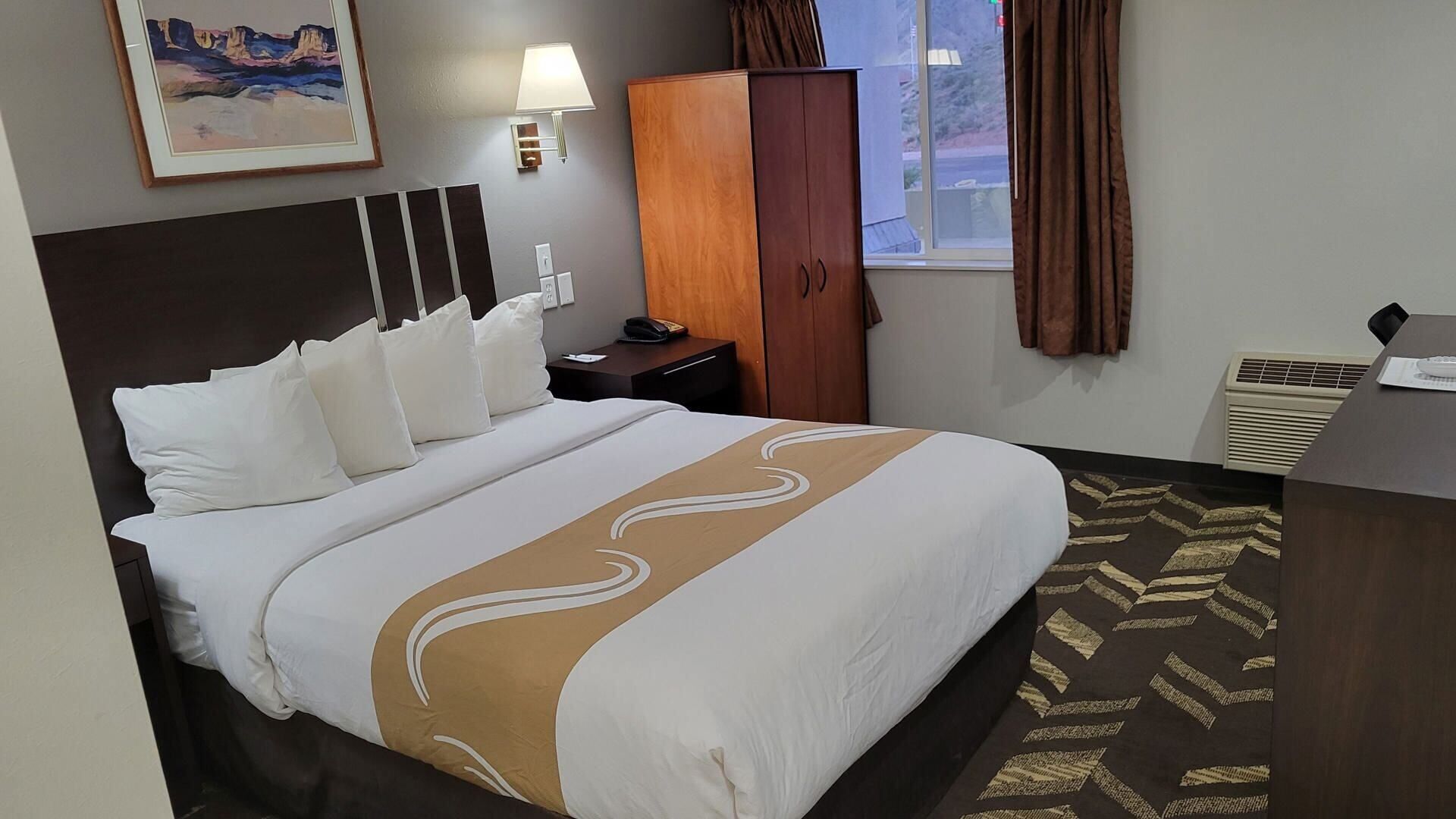 Desk, blackout curtains, free WiFi, bed sheets