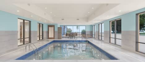 Indoor pool, open 7 AM to 10 PM, pool loungers