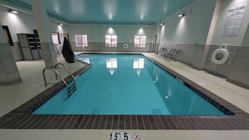 Indoor pool, open 7 AM to 10 PM, sun loungers