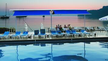 Outdoor pool, open 8:00 AM to 7:00 PM, pool umbrellas, sun loungers