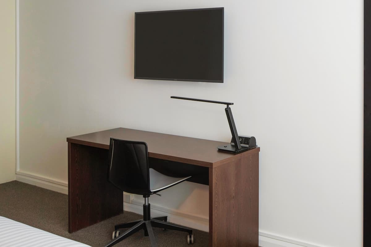 In-room safe, desk, laptop workspace, blackout drapes