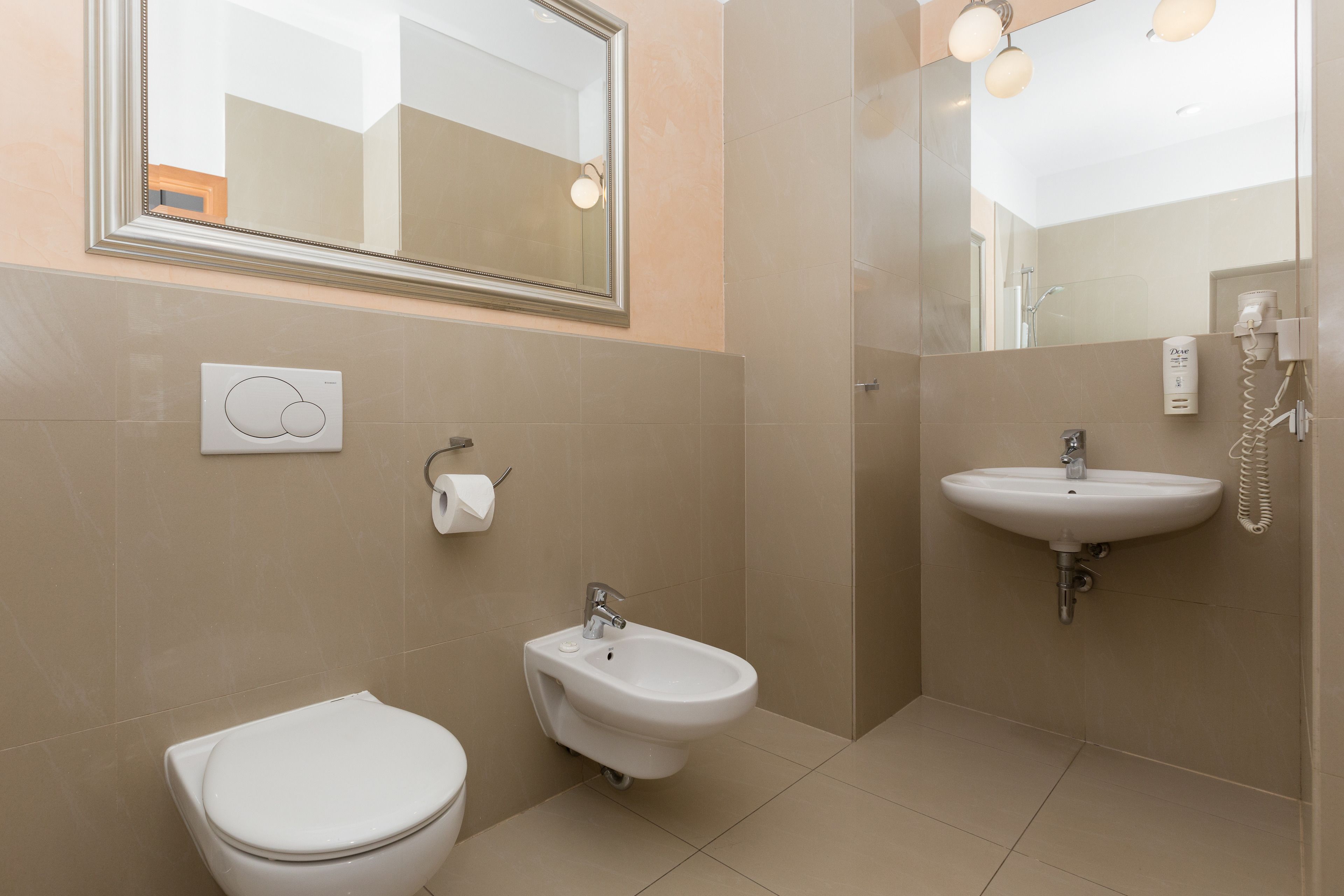 free toiletries, hair dryer, towels