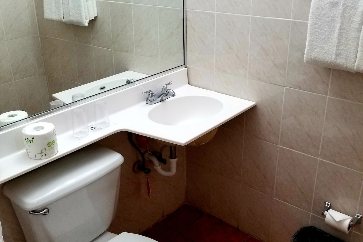 standard room, 2 double beds | bathroom | shower, free toiletries, towels