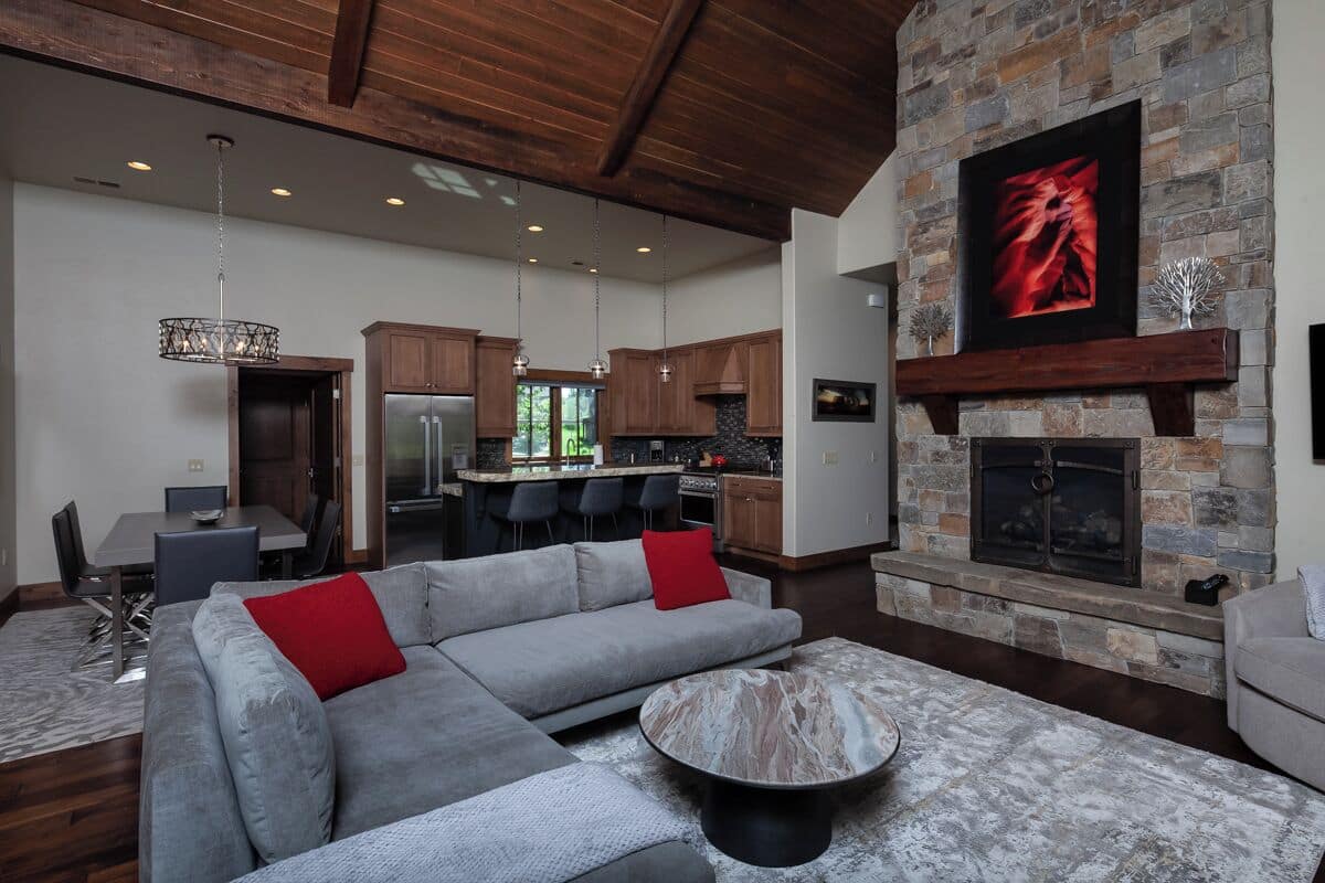 Three-Bedroom Luxury Home 07 | Living area | Flat-screen TV, fireplace, video-game console, DVD player