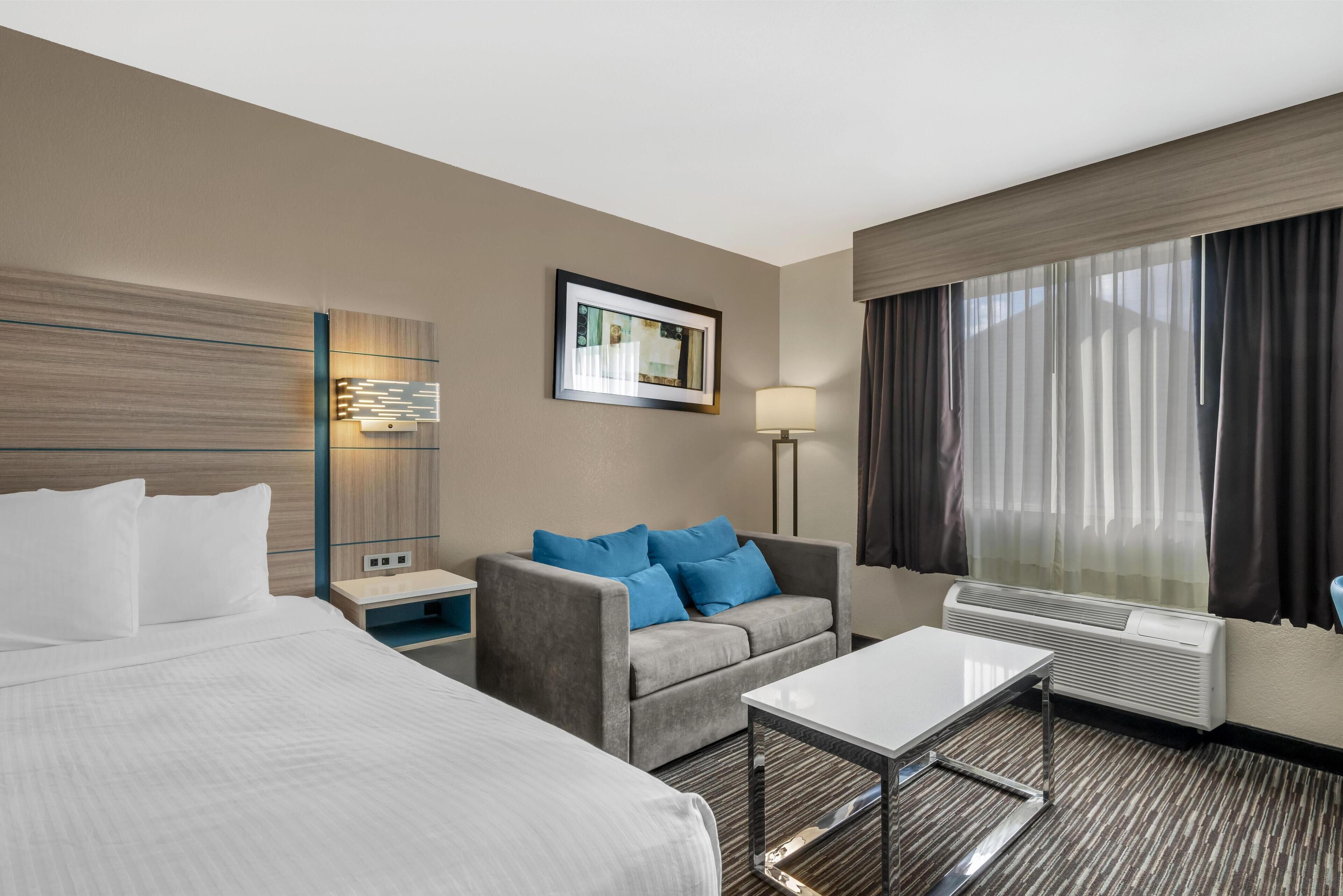 Standard Oda, 1 En Büyük (King) Boy Yatak, Sigara İçilmez (Pet Friendly;with Sofabed) | Yastık yüzeyli yatak, odada kasa, dizüstü bilgisayar çalışma alanı 