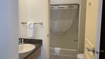 Une salle de bain avec un lavabo, des toilettes et une douche.