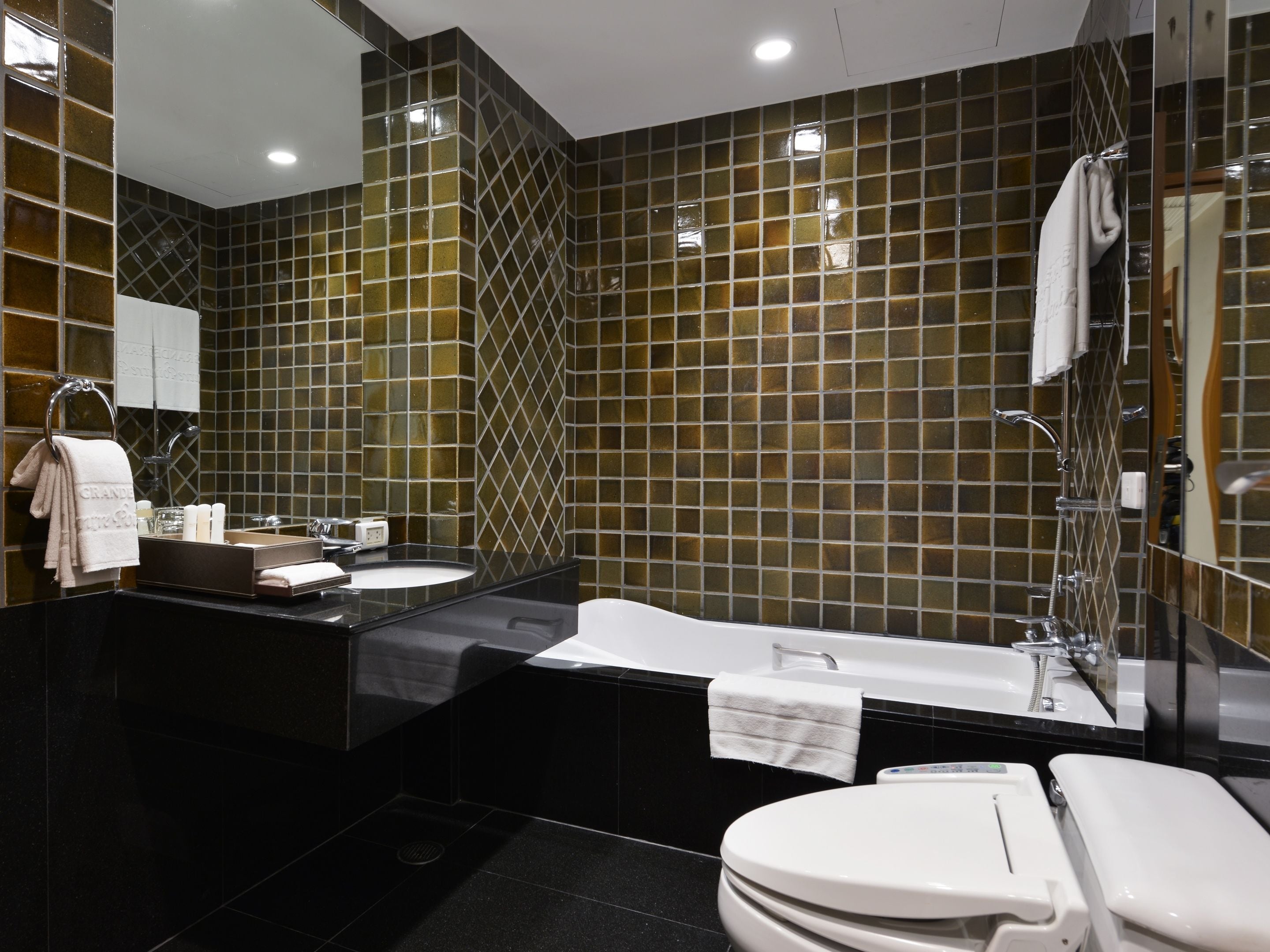 free toiletries, hair dryer, slippers, towels