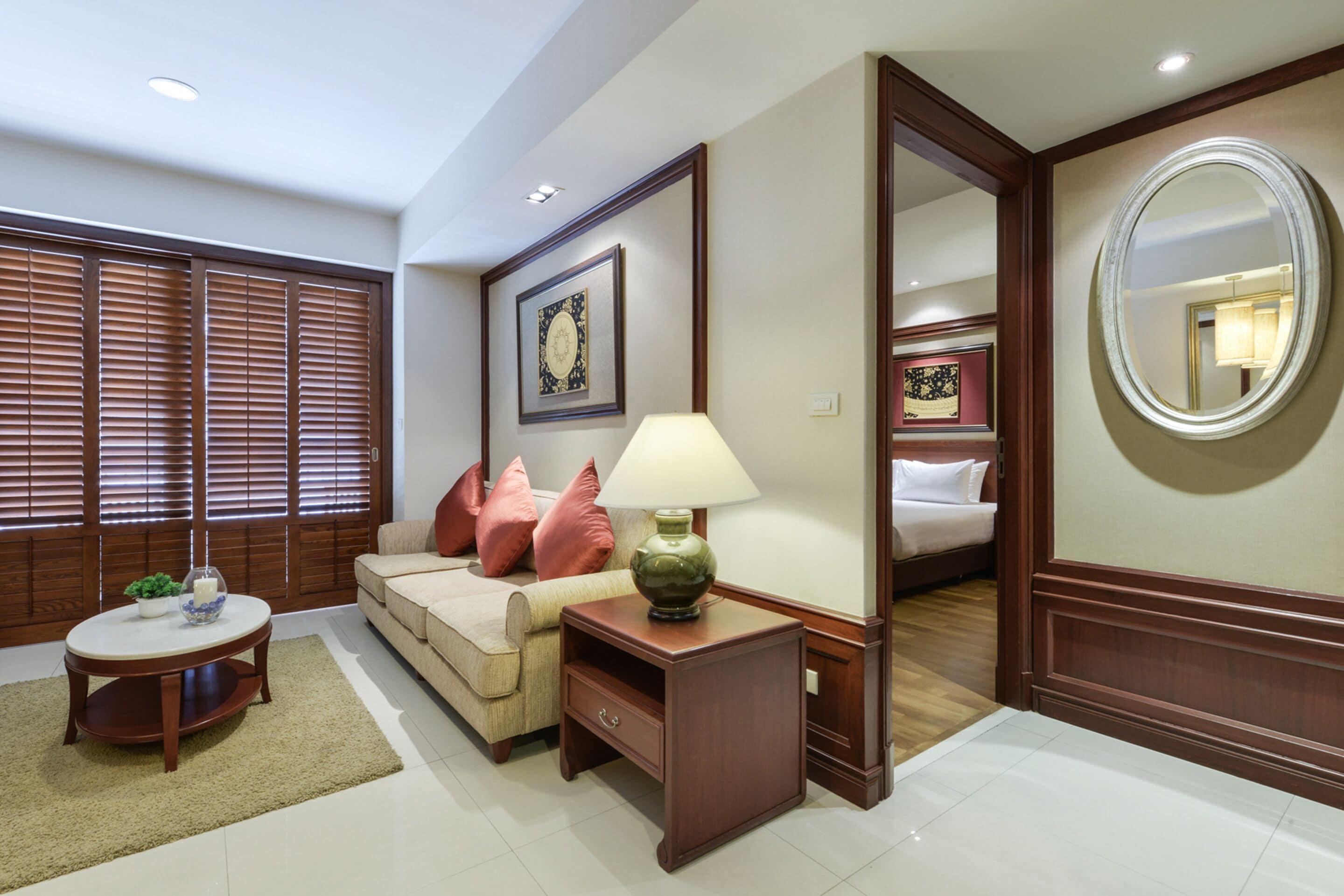 1 bedroom suite king bed | living area | 40-inch lcd tv with cable channels