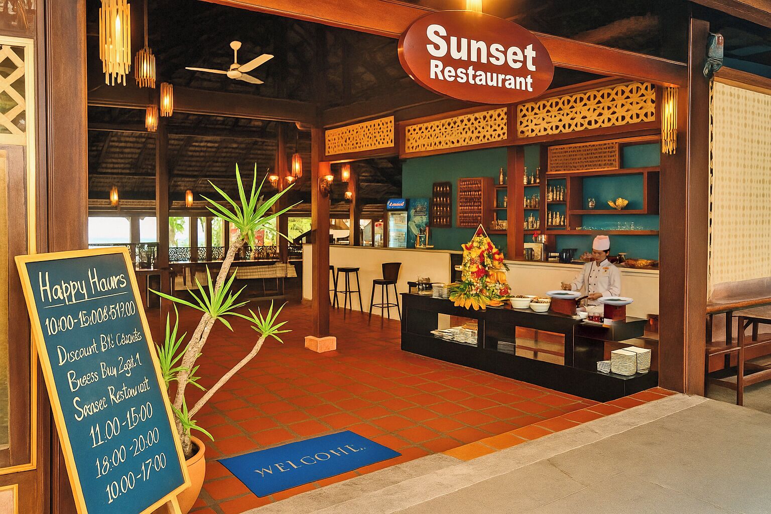 local and international cuisine, pool views