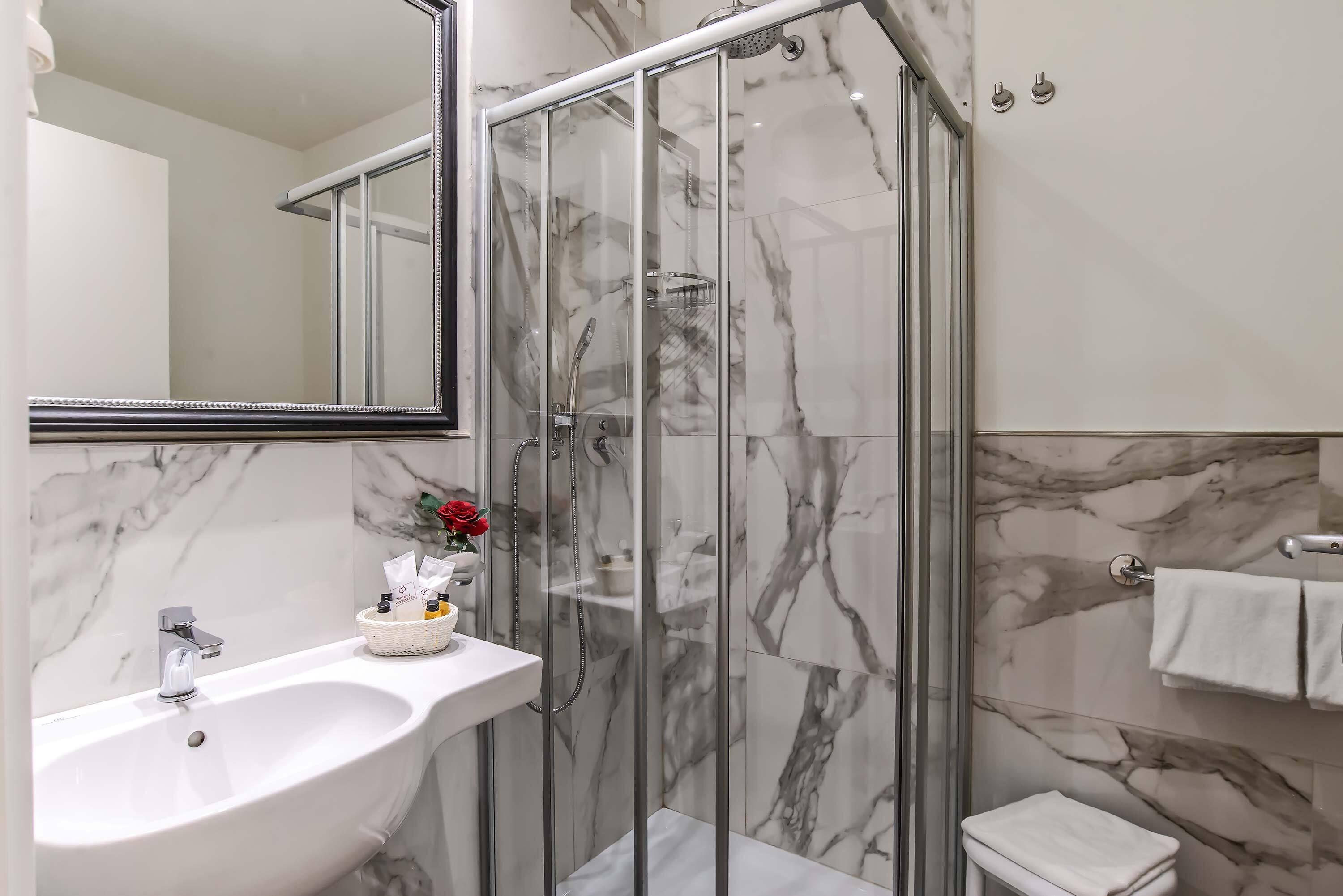 double room | bathroom | shower, hair dryer, bidet, towels