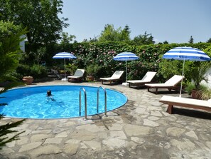 Outdoor pool, pool umbrellas