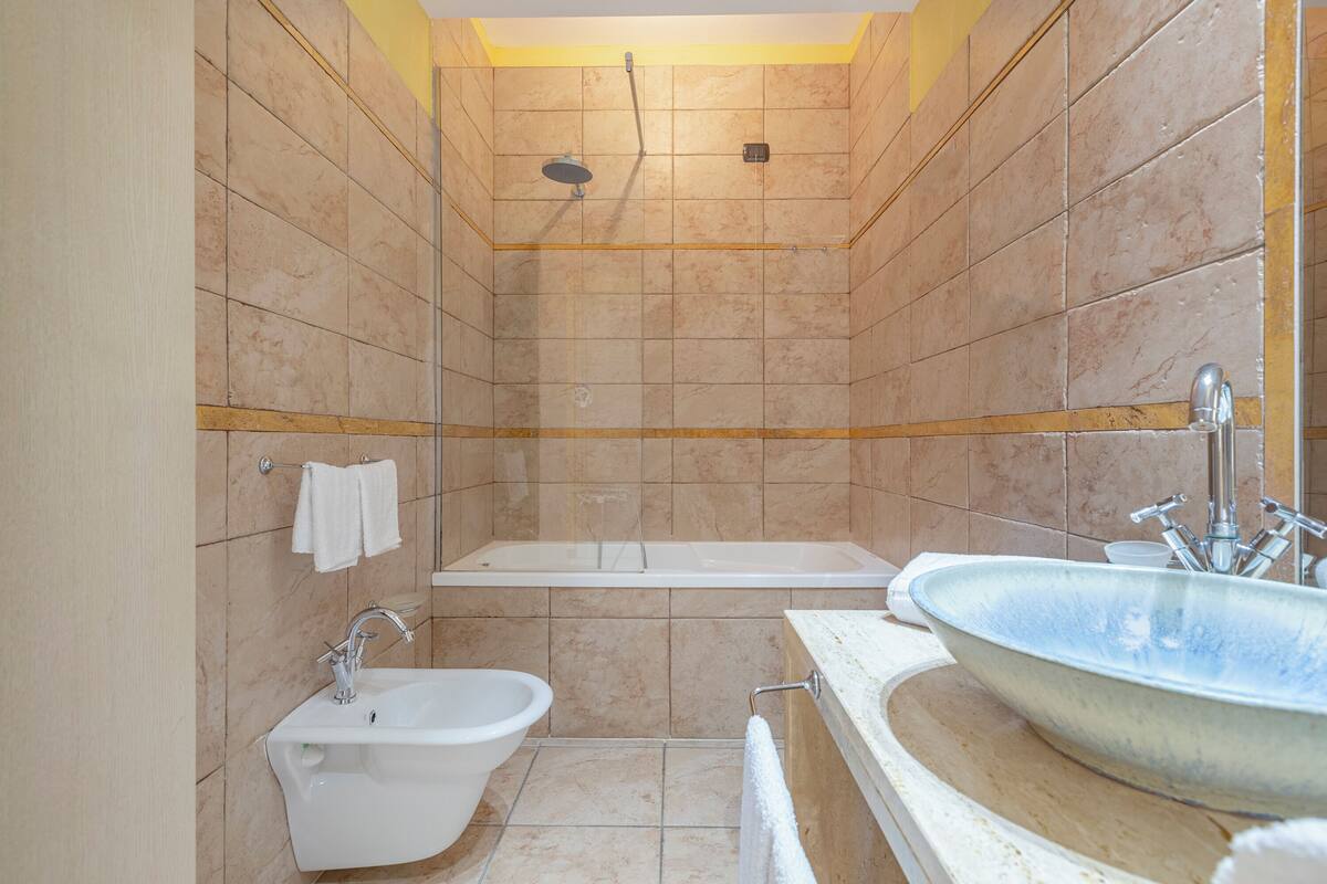 double room single use | bathroom | rainfall showerhead, free toiletries, hair dryer, bidet