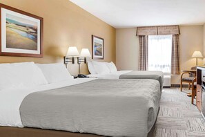 Standard Room, 2 Queen Beds, Non Smoking | Pillowtop beds, blackout drapes, iron/ironing board