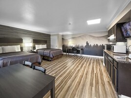 Standard Room, 2 Queen Beds, Kitchen | Desk, laptop workspace, blackout drapes, iron/ironing board