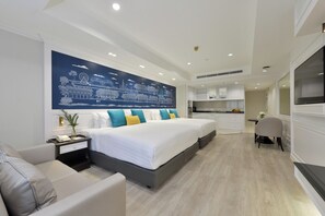 Premier Triple Room, 2 Queen Beds | 2 bedrooms, in-room safe, desk, iron/ironing board