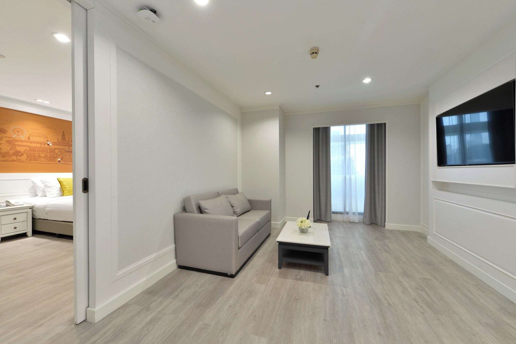 grand suite, 1 king bed | living area | 55-inch smart tv with cable channels