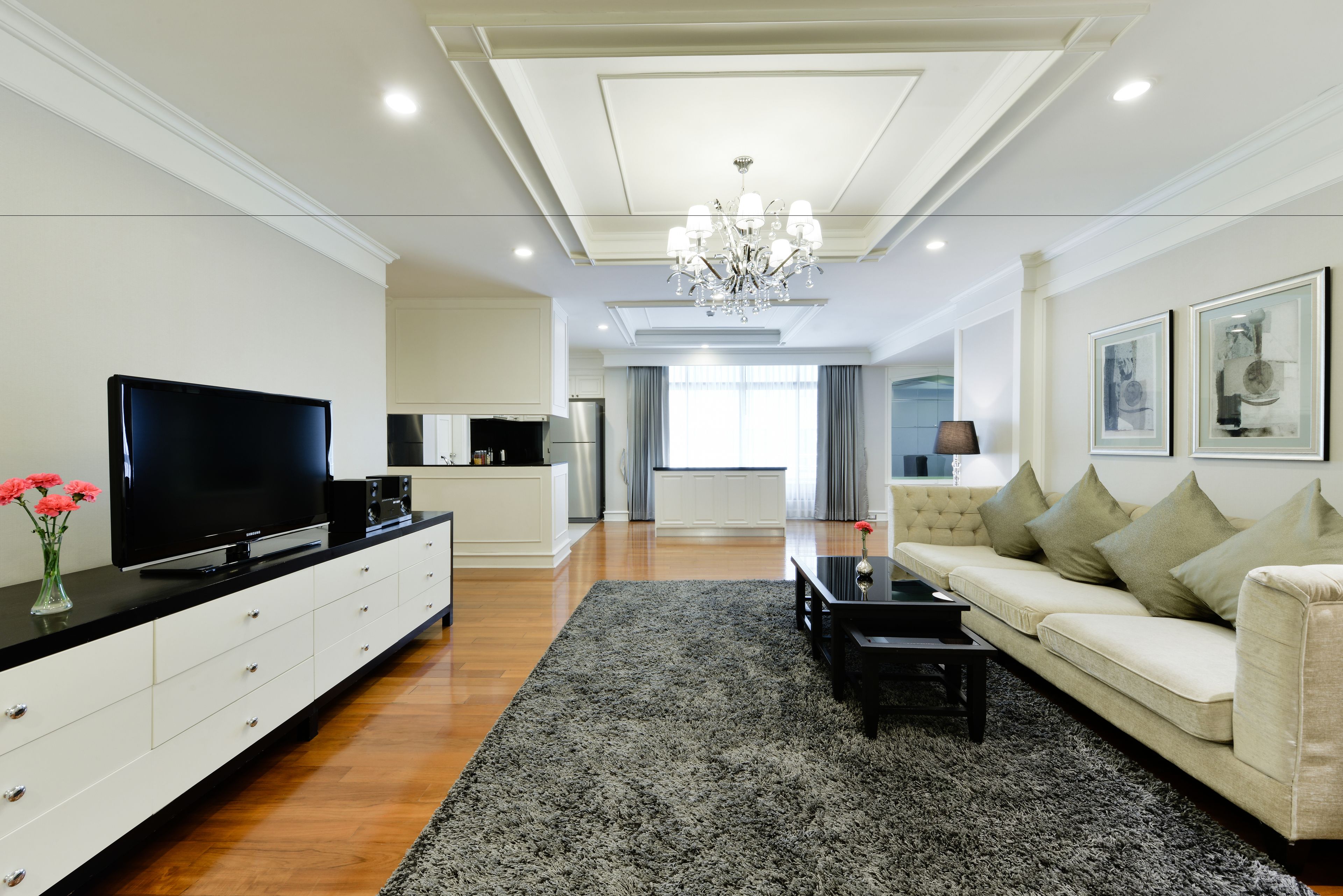 presidential suite, 3 bedrooms | living area | 32-inch flat-screen tv with satellite channels, tv, dvd player