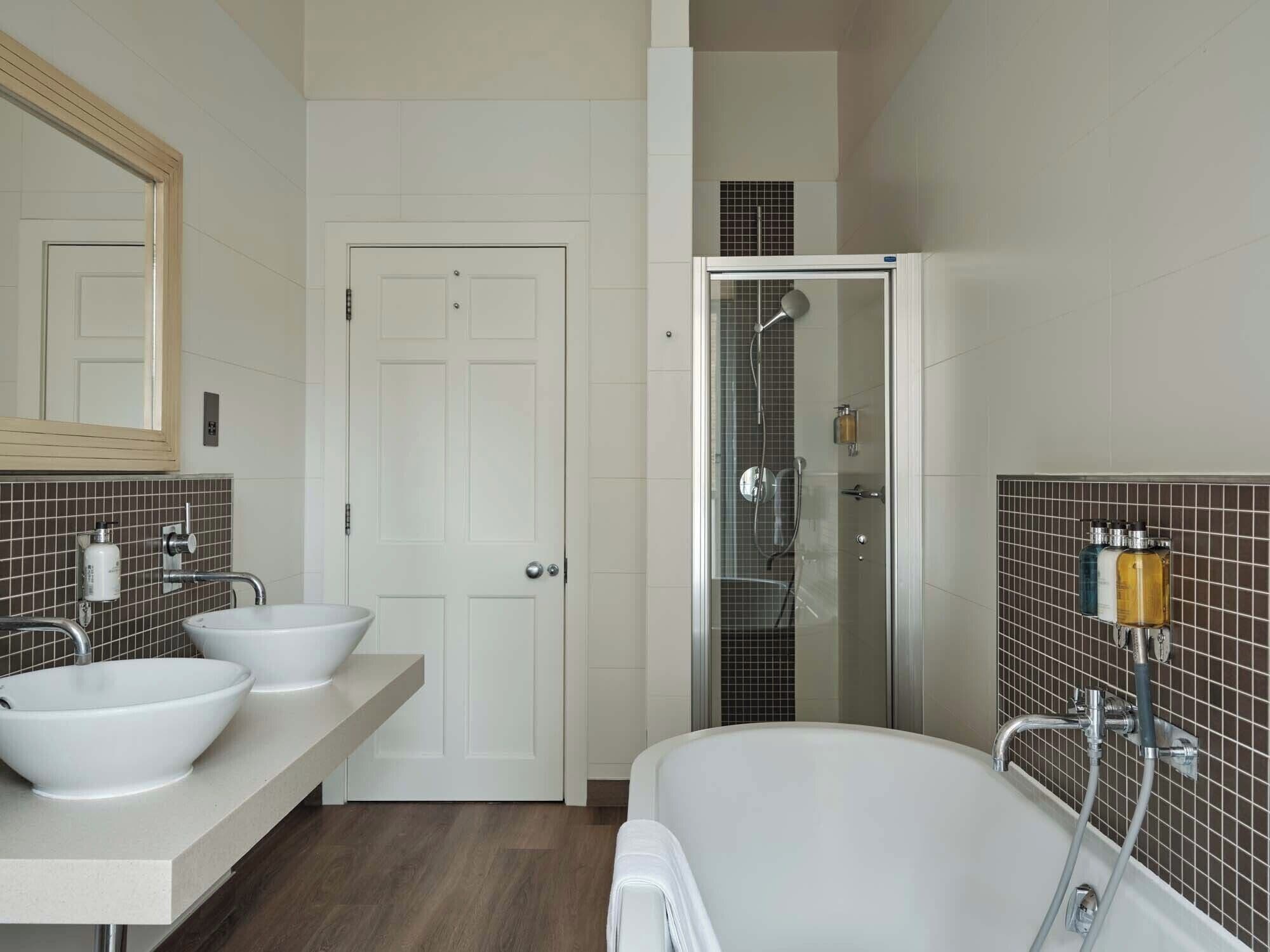 luxury double or twin room | bathroom | designer toiletries, hair dryer, towels