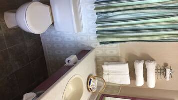 A bathroom with a toilet, sink, and towel rack.