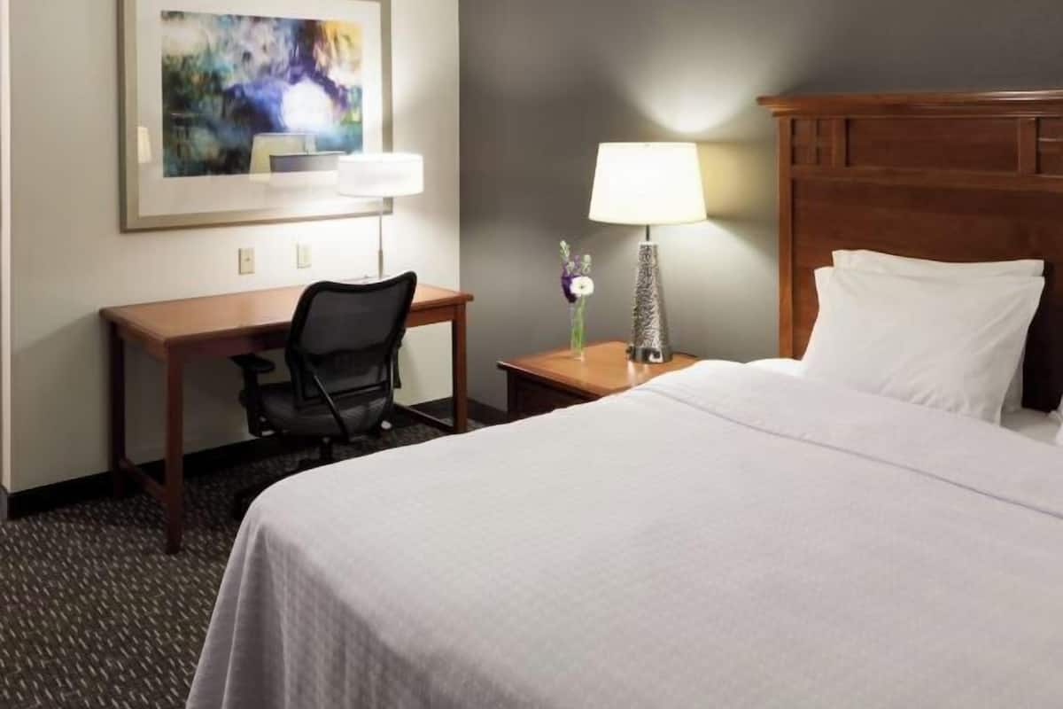 Egyptian cotton sheets, premium bedding, desk, laptop workspace
