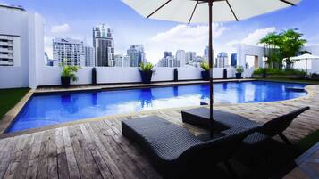 Outdoor pool, open 6 AM to 10 PM, sun loungers