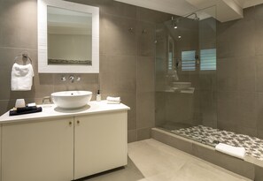 Habitación ejecutiva, vista a la laguna | Baño | Regadera, amenidades de baño gratuitas, secadora de cabello, batas