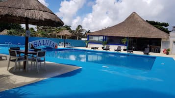 Outdoor pool, pool umbrellas