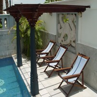 Outdoor pool, open 8:00 AM to 6:00 PM, sun loungers