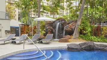 2 outdoor pools, pool loungers