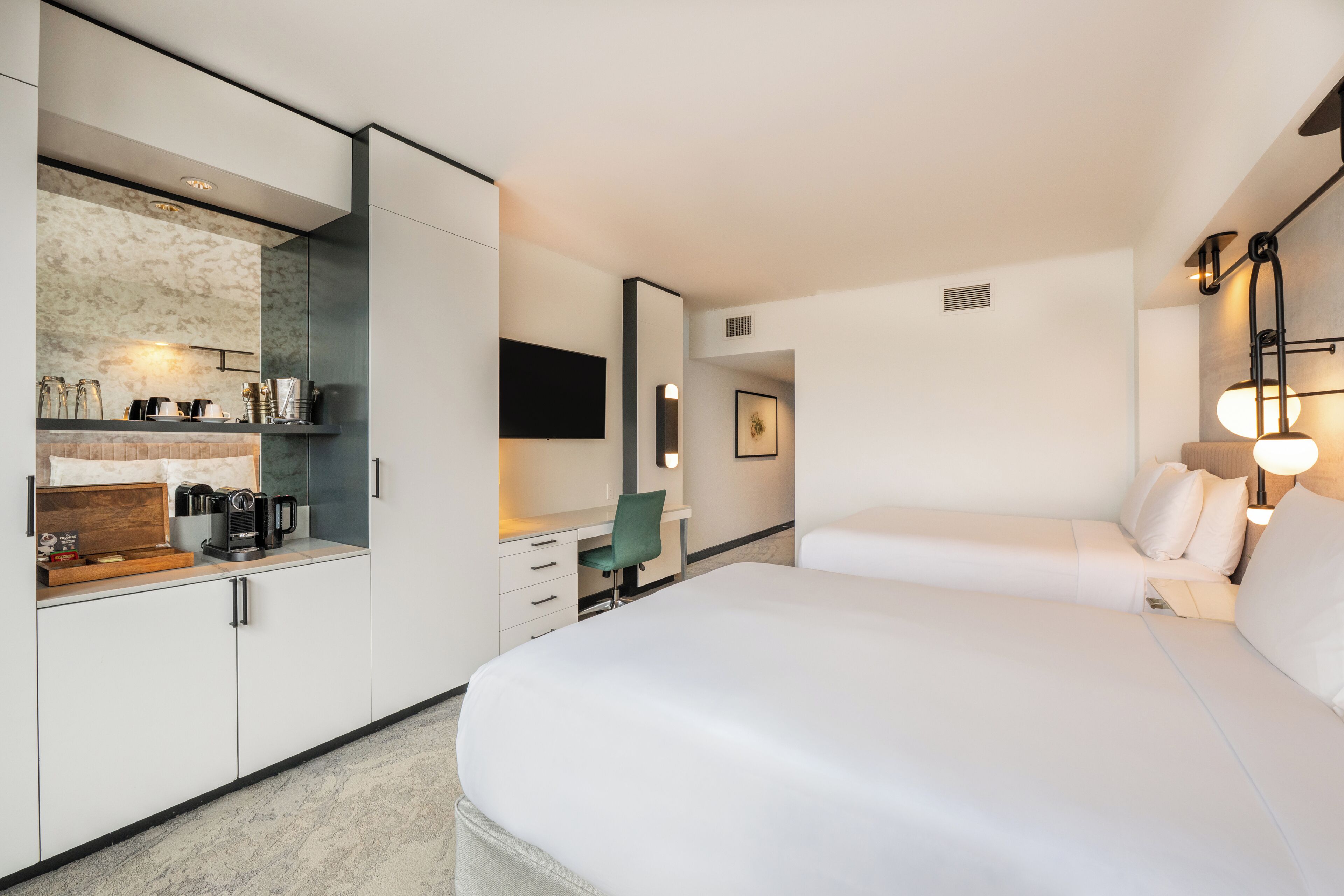 Room, 2 Queen Beds, Roll-in Shower (Water View) | Premium bedding, minibar, in-room safe, desk