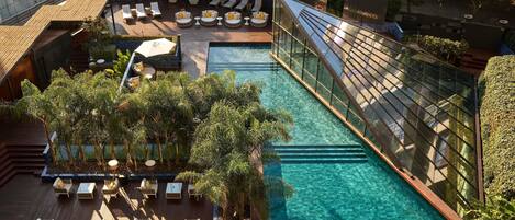 Outdoor pool, sun loungers