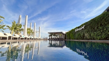 Outdoor pool, sun loungers