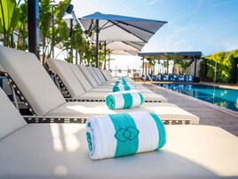 Outdoor pool, pool loungers