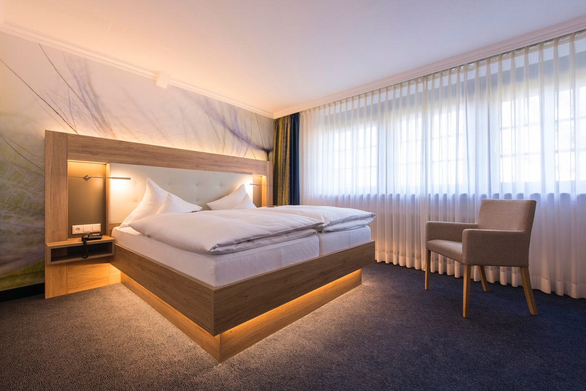 Habitación doble estándar, 1 cama matrimonial | Ropa de cama hipoalergénica y caja de seguridad en la habitación