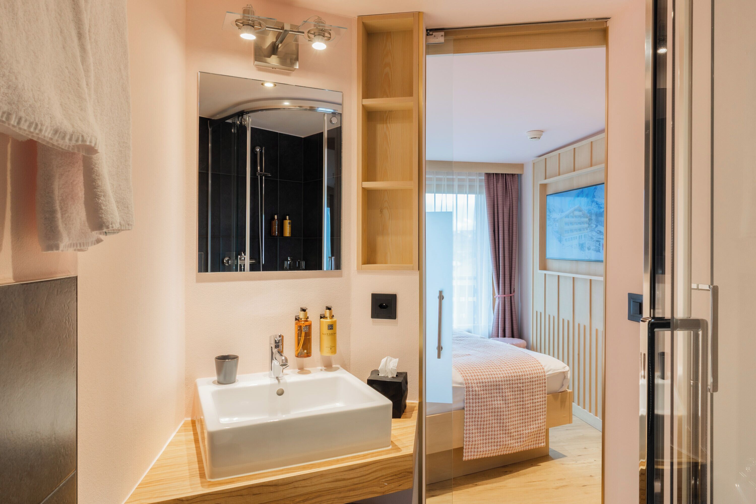 yama room tiny | bathroom | shower, free toiletries, hair dryer, towels