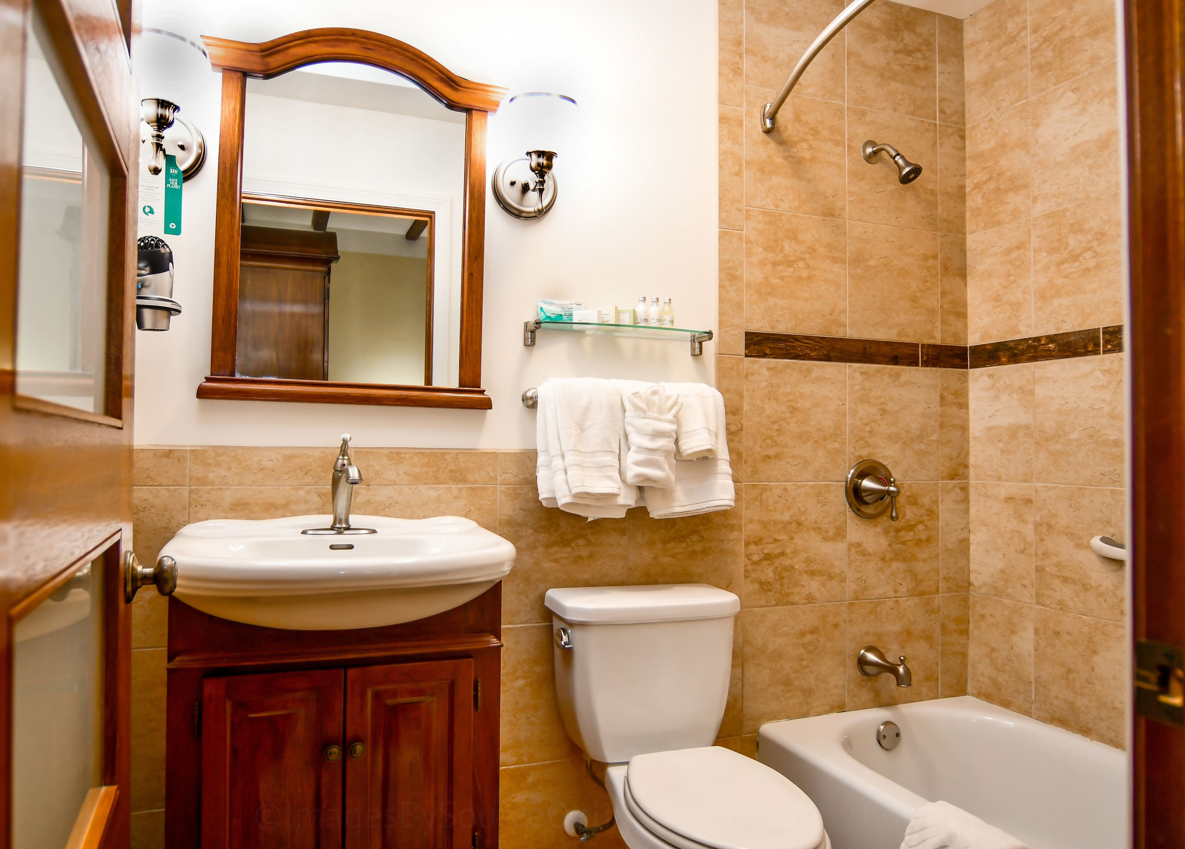 free toiletries, hair dryer, dressing gowns, towels