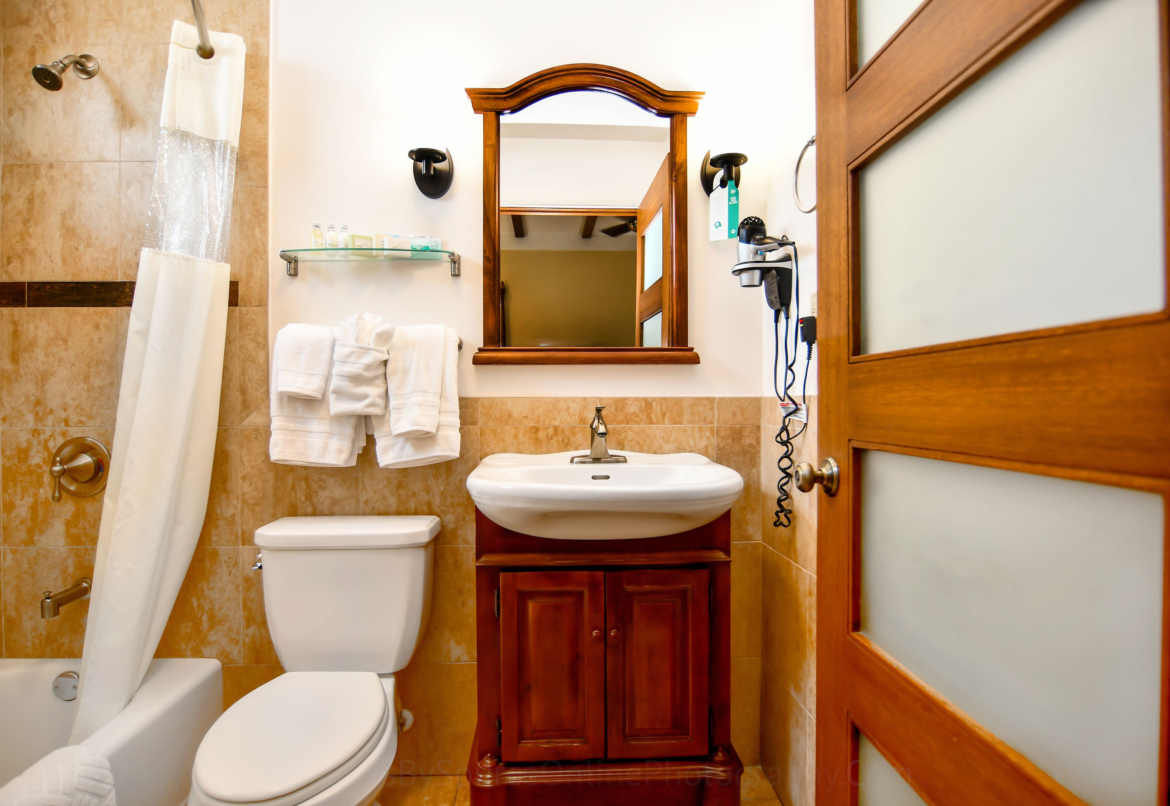 free toiletries, hair dryer, dressing gowns, towels