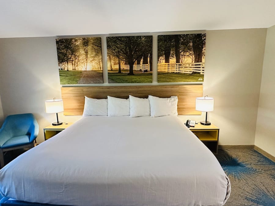 Desk, laptop workspace, free WiFi, bed sheets