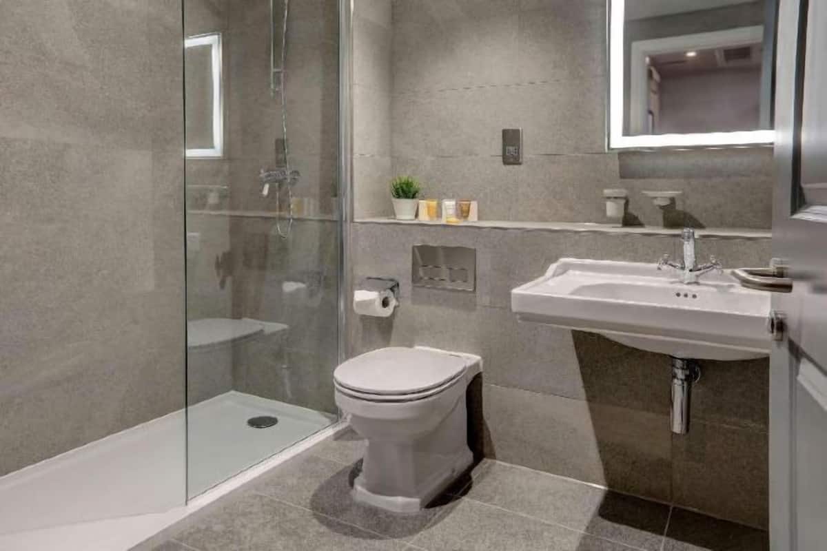 Bathroom | Combined shower/tub, free toiletries, hair dryer, towels