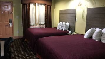 Desk, blackout drapes, soundproofing, iron/ironing board