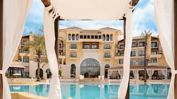 Indoor pool, outdoor pool, pool loungers