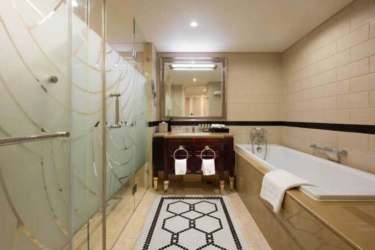 Hair dryer, bathrobes, towels, toilet paper